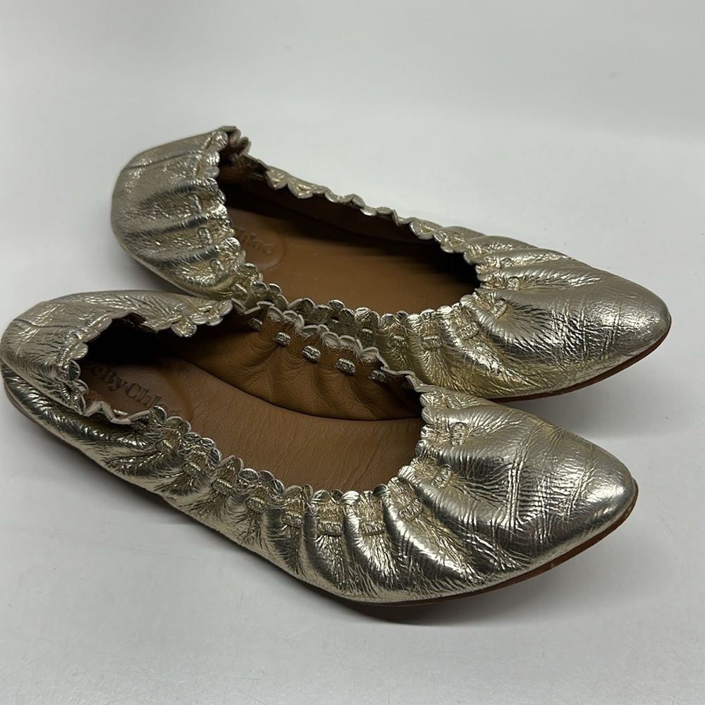See By Chloe Jane Ballet Flats Pointed Toe Scalloped Leather Slip On Shoes 37
